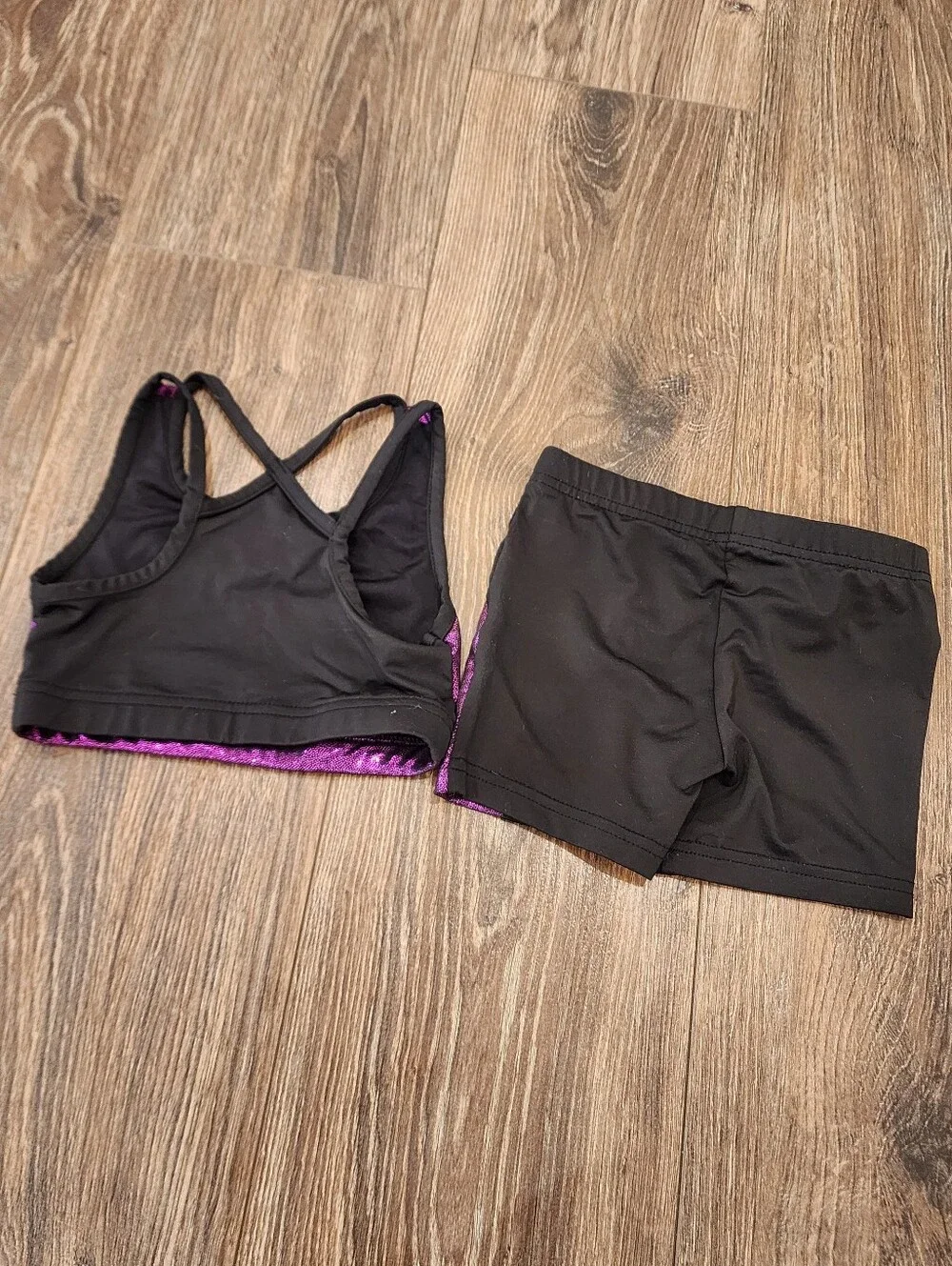Purple Metallic And Black Two Piece Dance Gymnastics Outfit